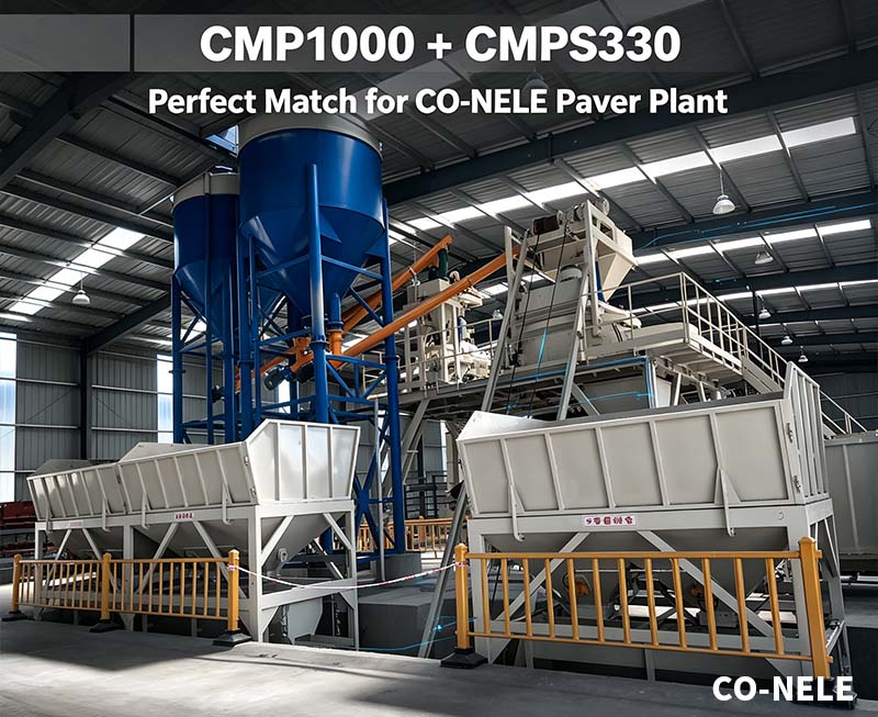 CO-NELE complete paver concrete mixing plant layout for South Africa double layer pavement brick production